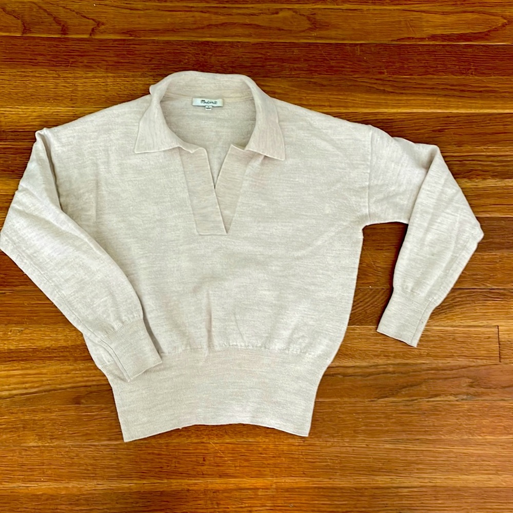 Madewell merino wool collared cropped beige sweater